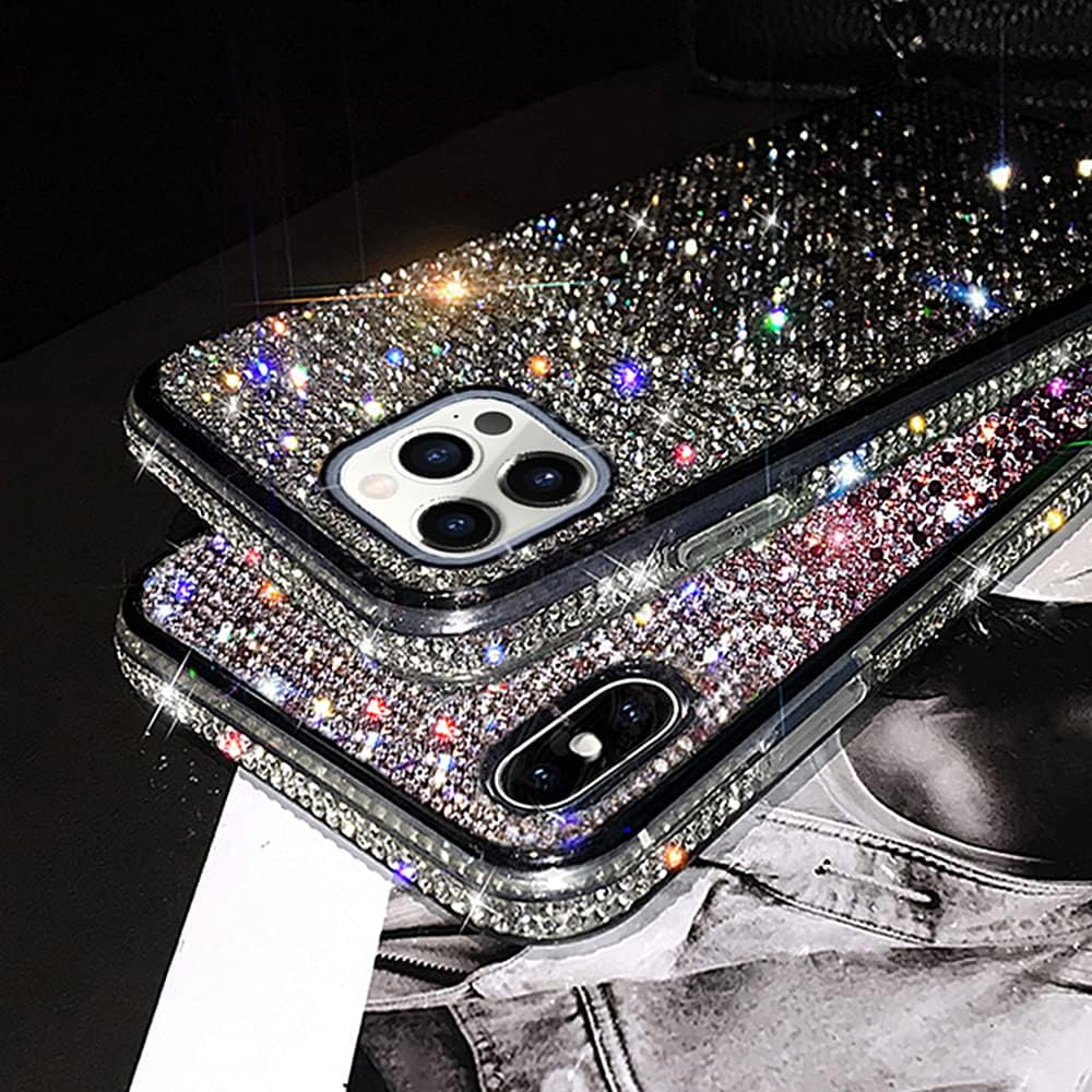 LUVI Funda compatible con iPhone 13 Pro Max Bling para mujeres y niñas, con diamantes de imitación brillantes, funda protectora de lujo 3D hecha a