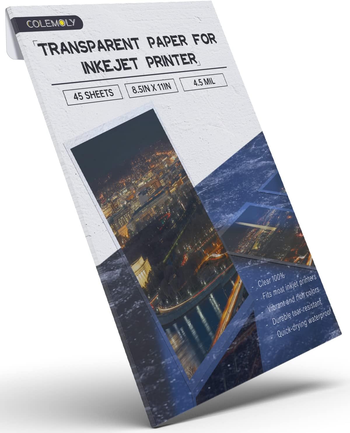 Transparency Sheets Papel transparente, 45 hojas de película transparente de inyección de tinta para impresora de inyección de tinta (100%