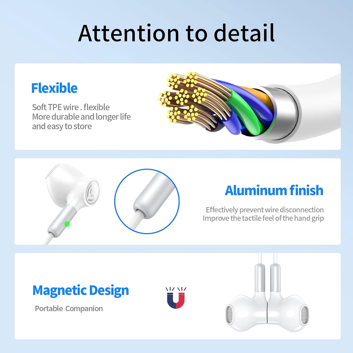BENEWY Auriculares ME910, auriculares con cable con micrófono, auriculares intrauditivos de aislamiento de ruido y control de volumen, auriculares