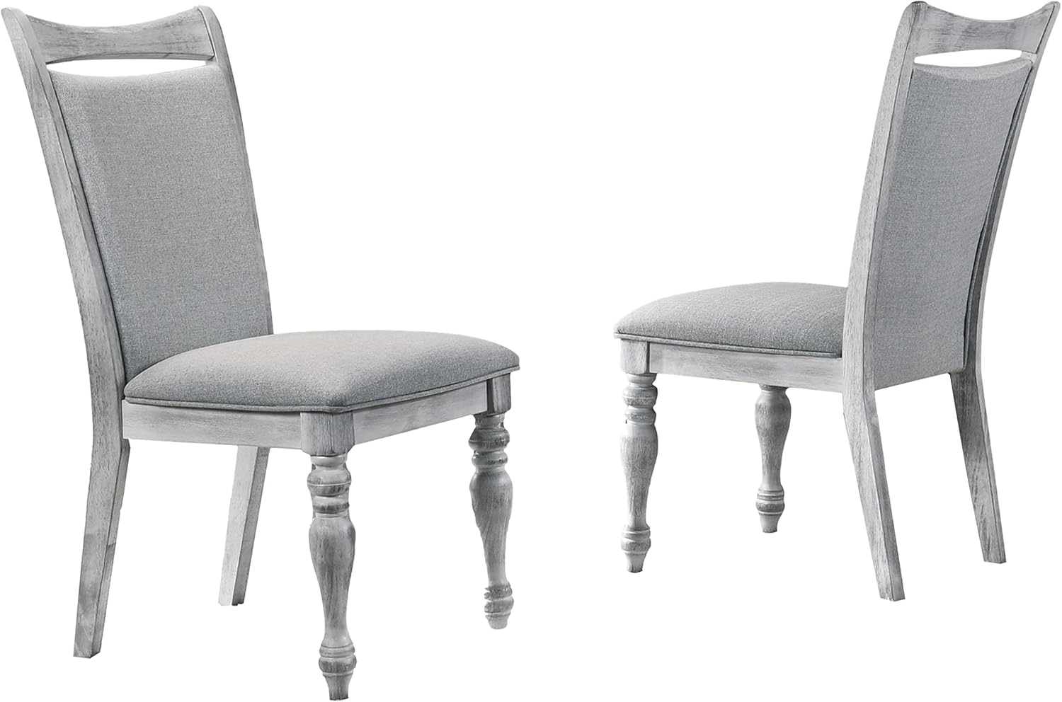 Roundhill Furniture Salines – Sillas de comedor tapizadas con patas torneadas, juego de dos, color blanco