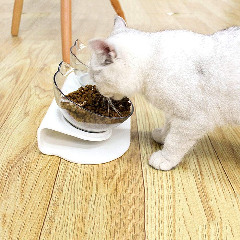 Cuenco elevado para gatos con soporte elevado, diseño inclinado de 15 grados, soporte protector de cuello elevado para alimentos para mascotas,