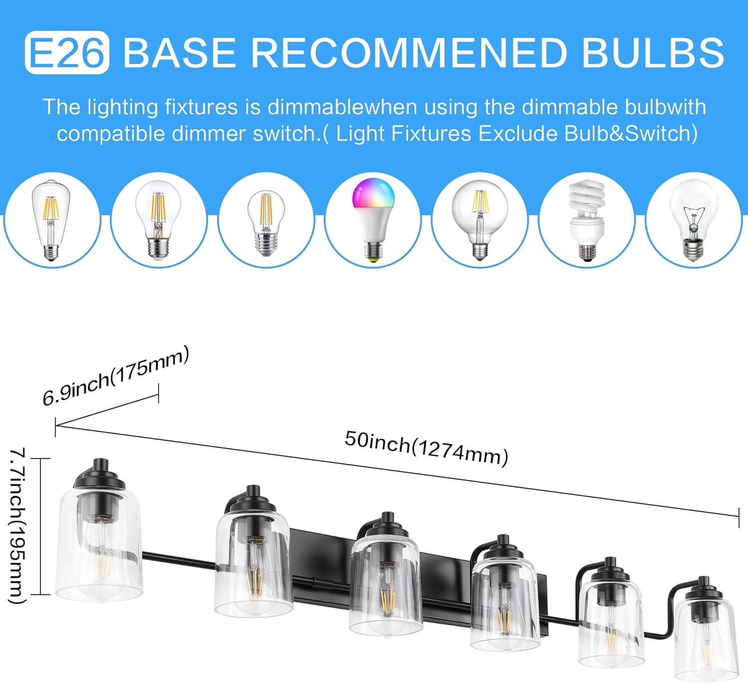 SOLFART 6 luces de tocador para espejo negro accesorios de baño negro lámpara de tocador lámpara de baño accesorios de pared montaje en pared 50