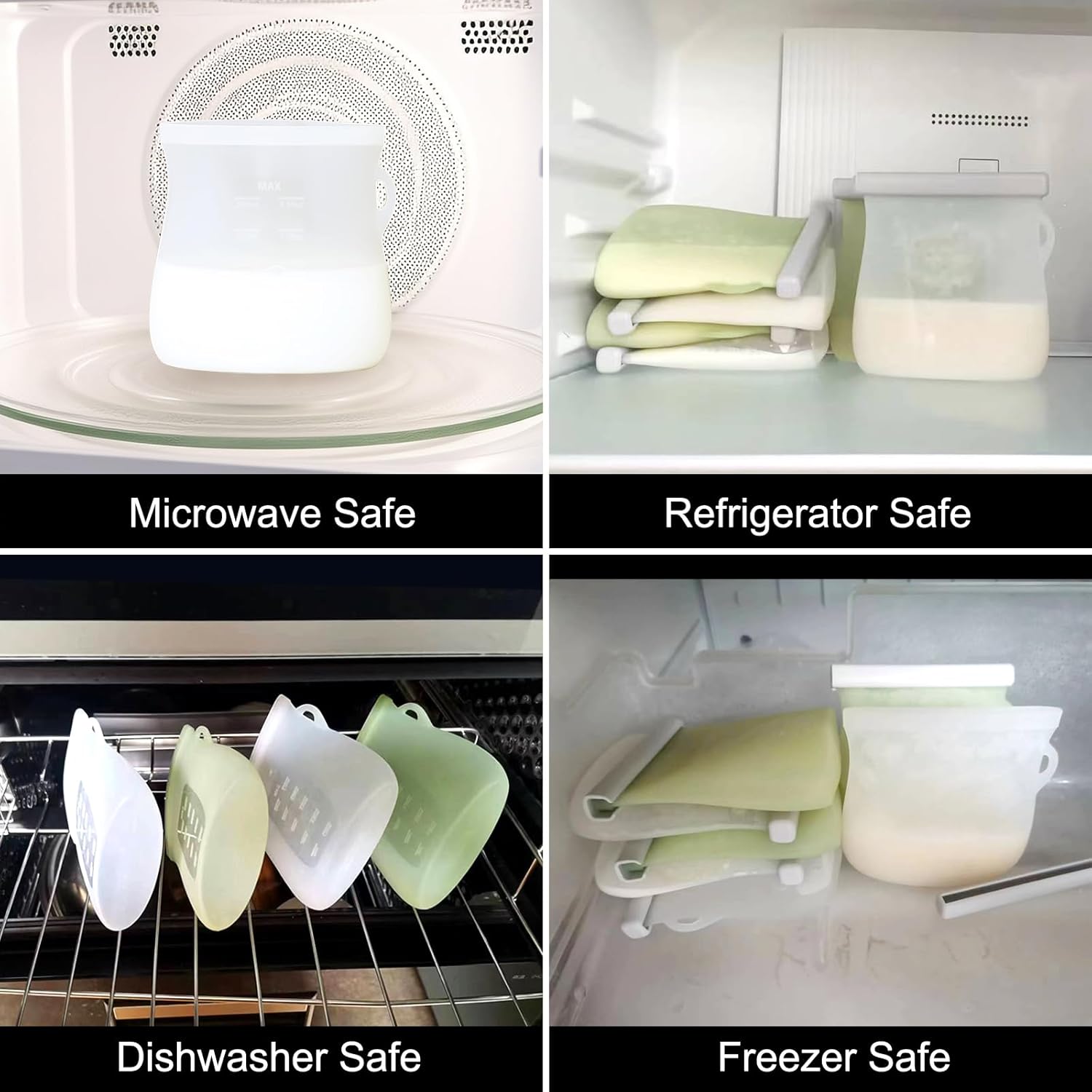Bolsas reutilizables de almacenamiento de leche materna  Bolsas de almacenamiento de leche materna de silicona de 8.5 onzas, 7 piezas de doble