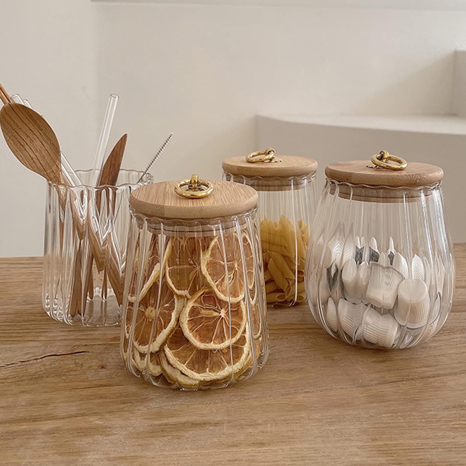 38 FL OZ Glass Jars with Bamboo Lids, Glass Containers with Airtight Lids for Storage, Large Candy Jars for Coffee Nuts Cookie, Decorative Glass