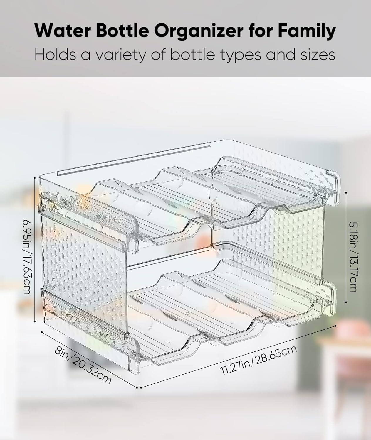 Organizador de botellas de agua, soporte apilable para botellas, estante de almacenamiento para gabinete, organizador de almacenamiento de plástico