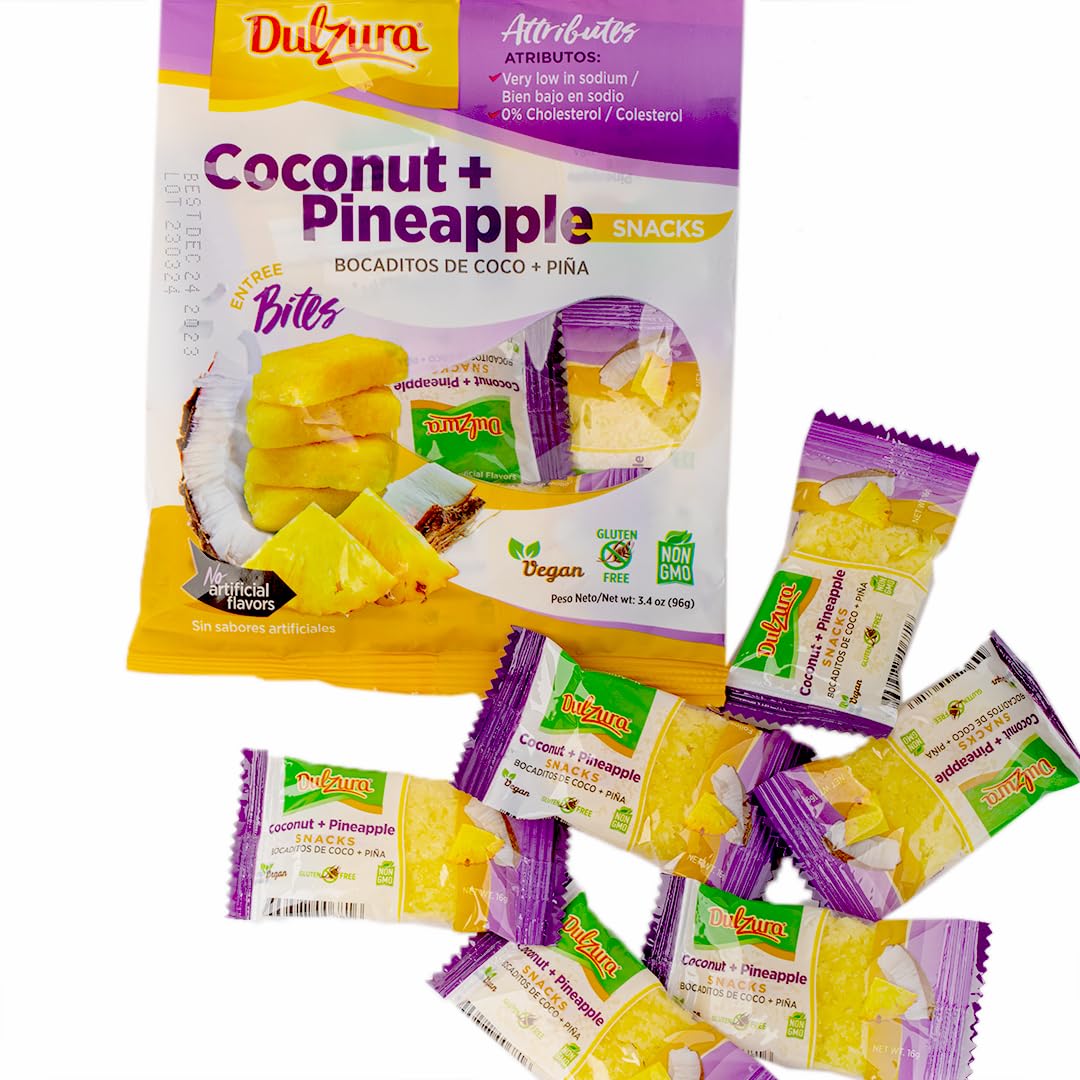 Dulzura CocoPina Treats  Coco rallado infundido con sabores de piña  3.4 oz (paquete de 1)