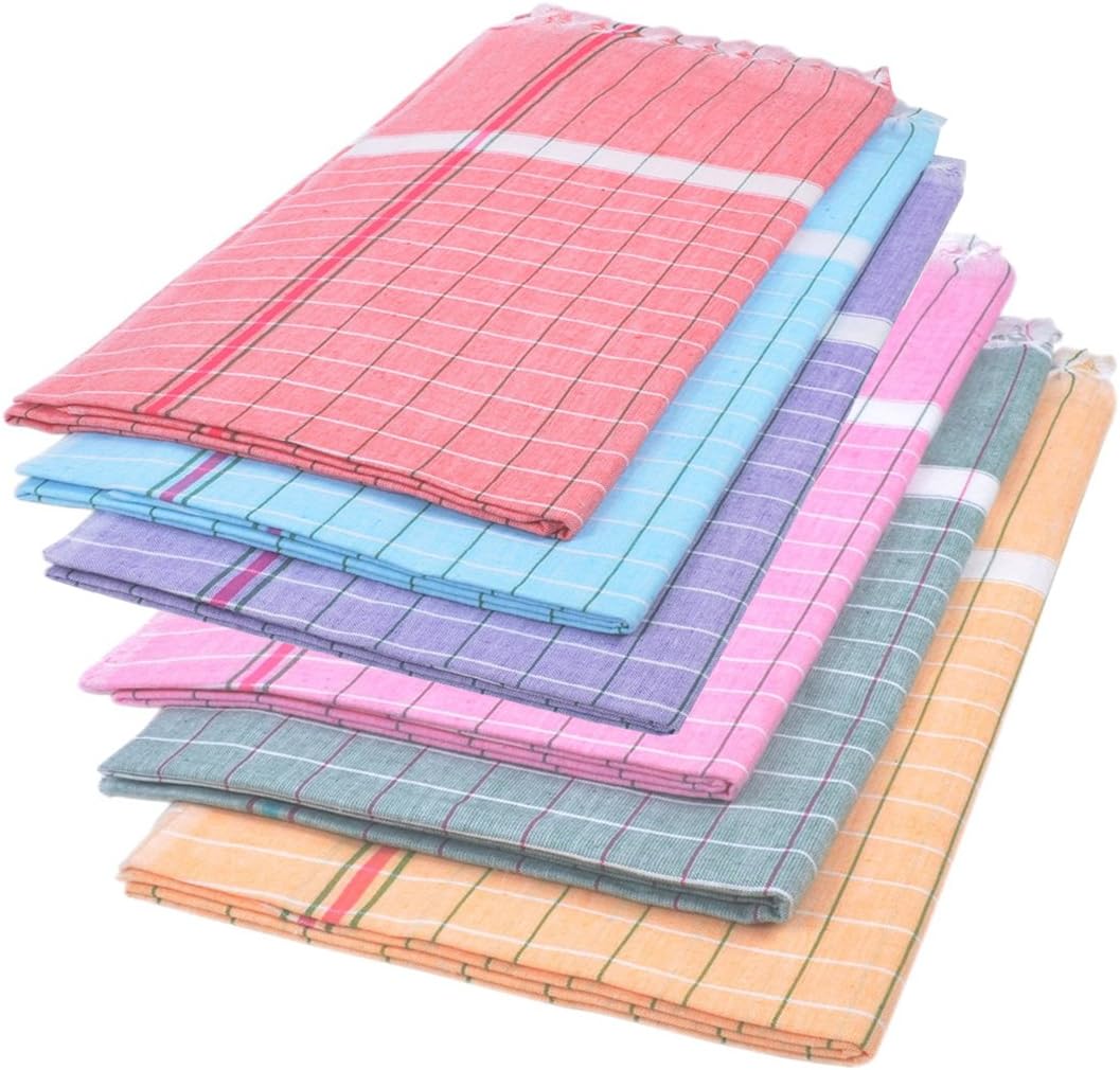South Indian Checks Towel – Paquete combinado de 6 piezas, 33 x 68 pulgadas