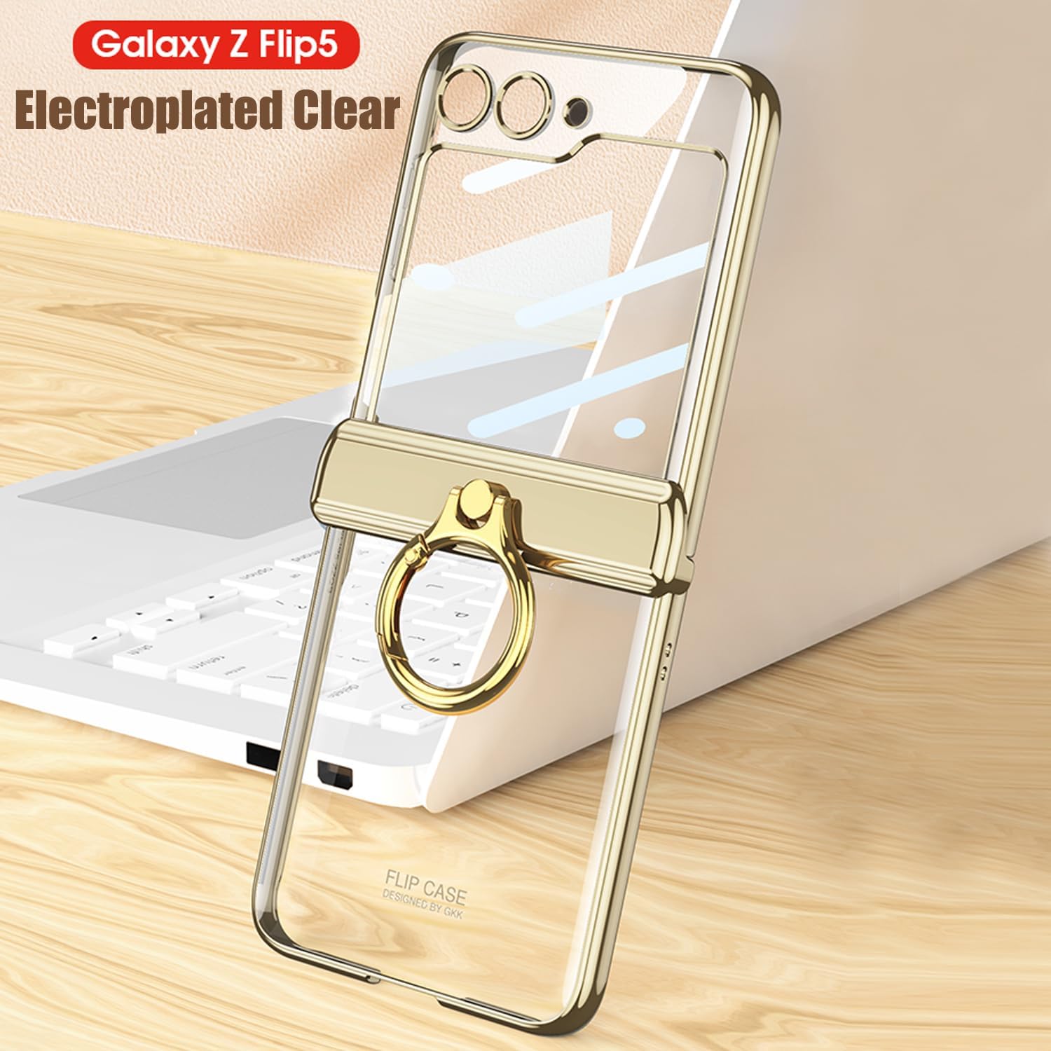 Funda transparente para Samsung Galaxy Z Flip 5 con protección magnética de bisagra, soporte de anillo y protector de pantalla externo,
