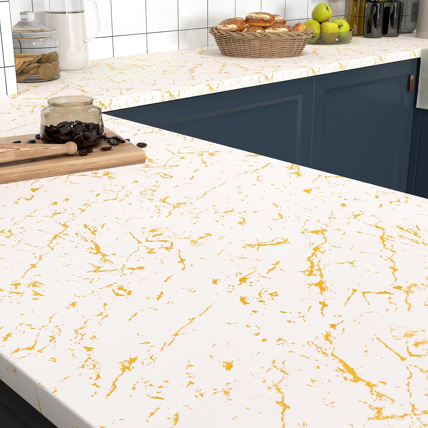 YENHOME Papel de contacto de mármol de lujo de 30 x 118 pulgadas para encimeras, papel de contacto decorativo autoadhesivo para paredes de escritorio