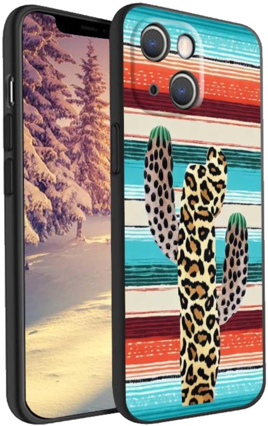 Funda compatible con iPhone 13 Western, funda de silicona suave de silicona suave, moderna, compatible con iPhone 13 Western, cactus y leopardo,