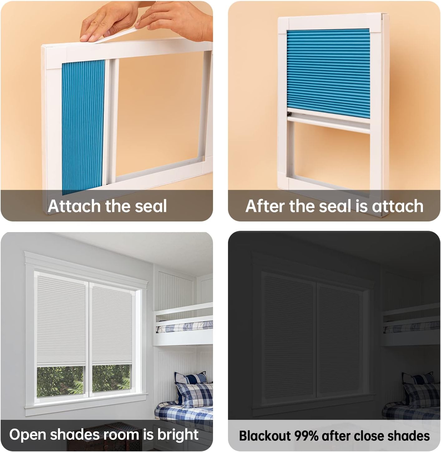 MaKefeile Persianas opacas para ventana, persianas celulares sin cordón, para oscurecer la habitación, persianas de nido de abeja, techo adecuado,