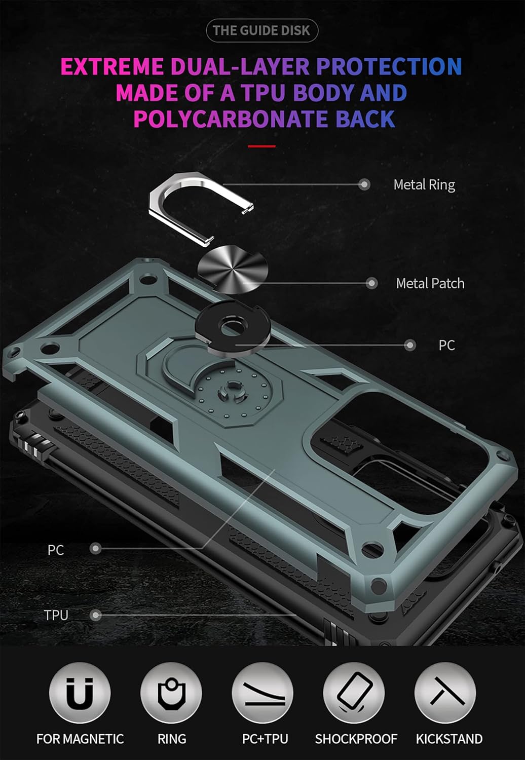 S20 Ultra Funda S20 Ultra 5G, ADDIT grado militar Funda de parachoques antiarañazos, con soporte de anillo para coche para Samsung Galaxy S20