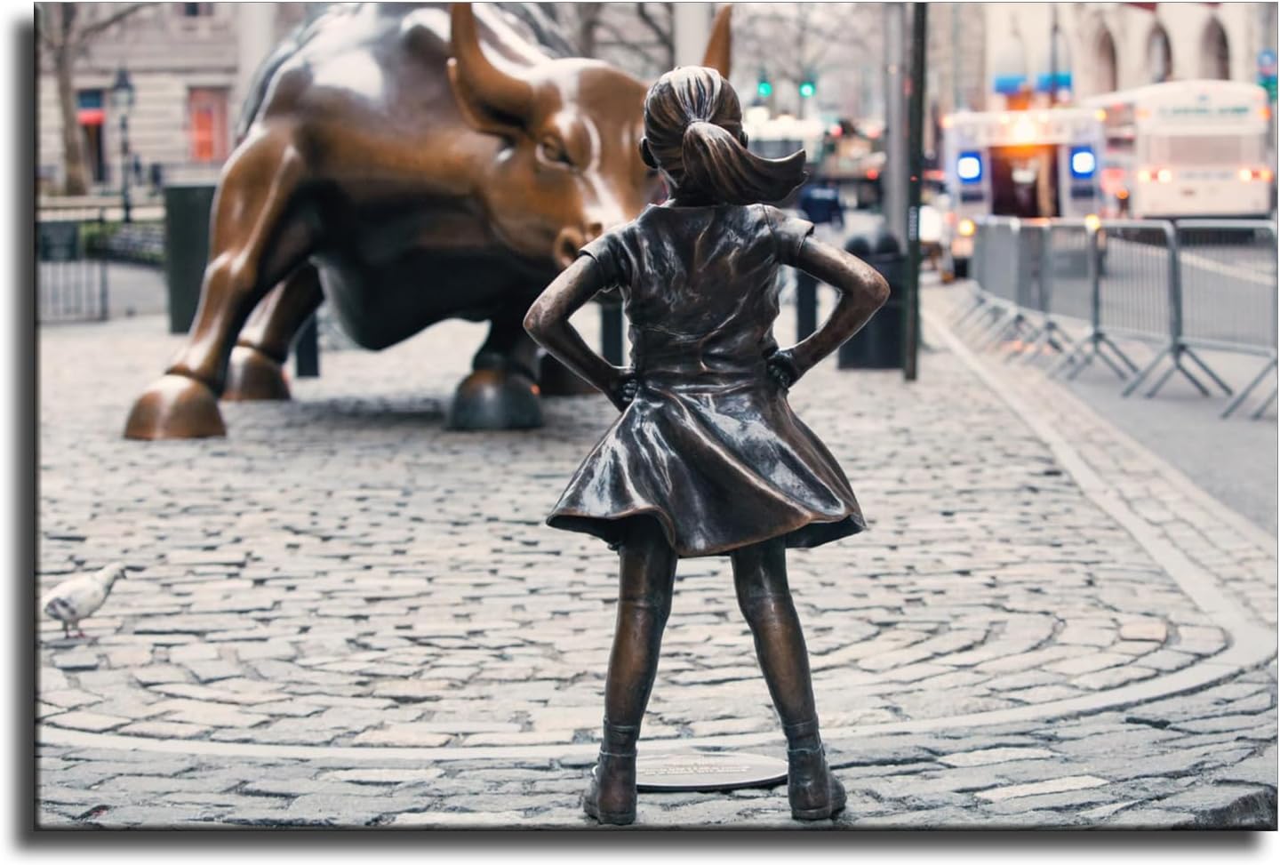 Wall Street – Póster impreso de estatuas de toro de carga de niña sin miedo, arte en lienzo y arte de pared, póster moderno para dormitorio familiar