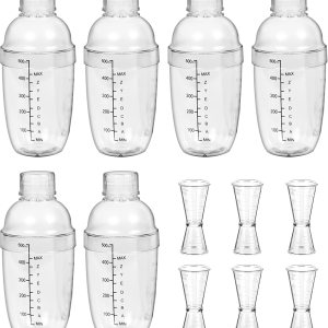 Juego de 6 cocteleras de plástico de 17 onzas, coctelera y jigger de medición, herramienta de mezcla de vino, mezclador de bebidas con marca, Juego de 6 cocteleras de plástico de 17 onzas, coctelera y jigger de medición, herramienta de mezcla de vino, mezclador de bebidas con marca,