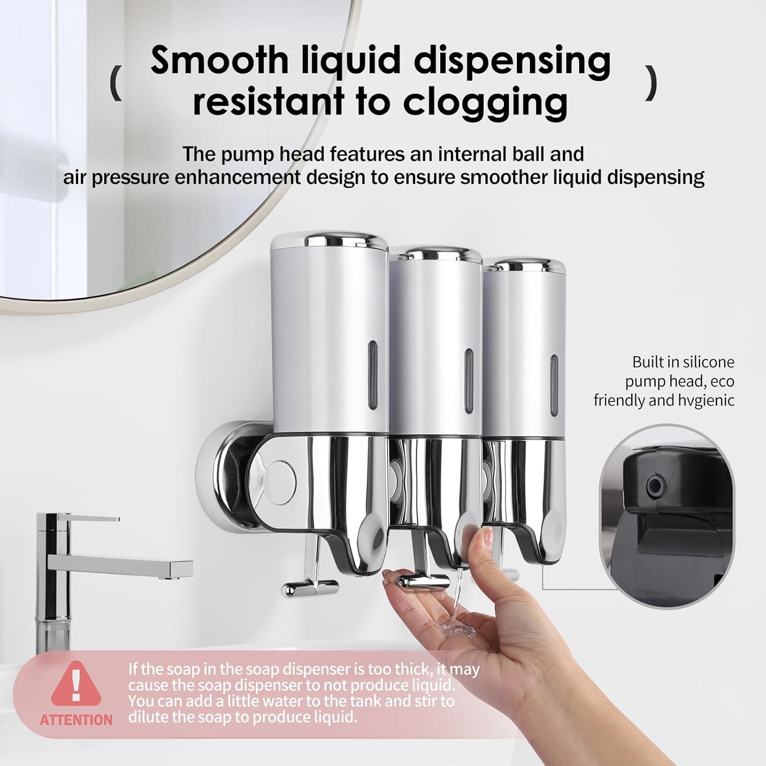 Dispensador de jabón de ducha de baño de cámara 3 en 1, dispensador de champú y acondicionador montado en la pared con etiqueta impermeable,