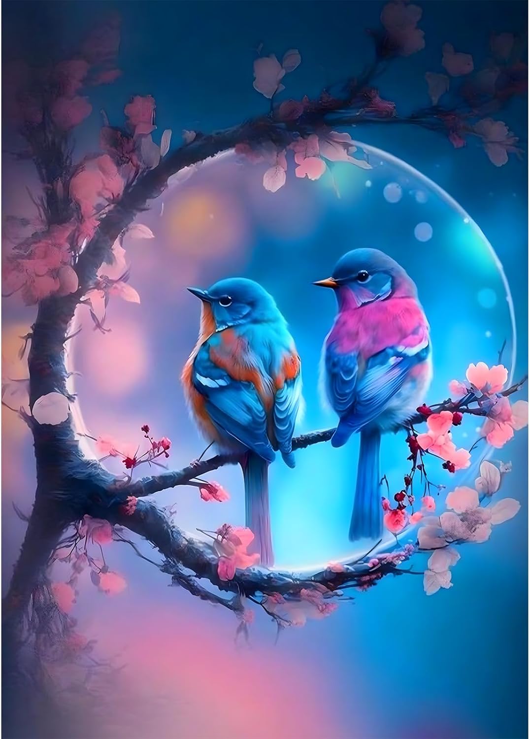 RICUVED Kit de pintura de diamantes de pájaros, kit de arte de diamantes de flores para adultos, pintura de diamante 5D, taladro redondo completo,