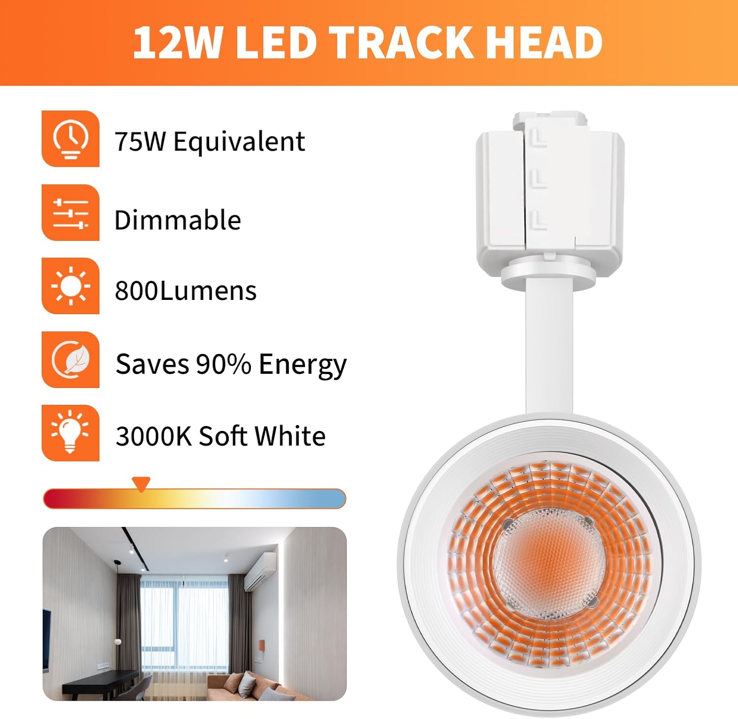 ALAMPEVER Cabezales de iluminación LED para pista J Track, accesorios de iluminación regulables de pista de techo para arte de pared, luz de pista