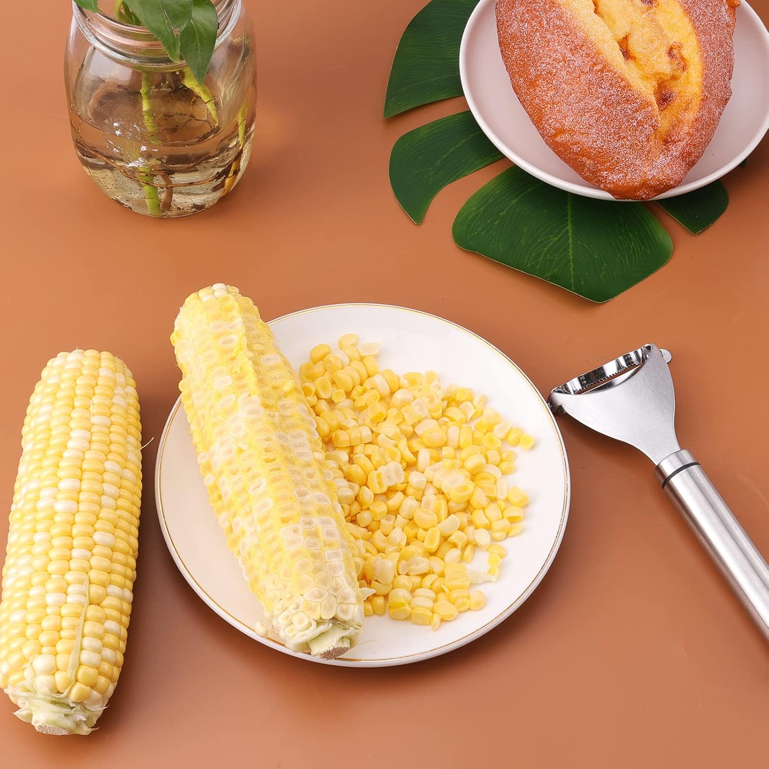 LUTER Raspador de maíz, cortador de maíz de acero inoxidable, pelador de mazorcas de maíz con mango ergonómico, cepilladora de maíz para hacer
