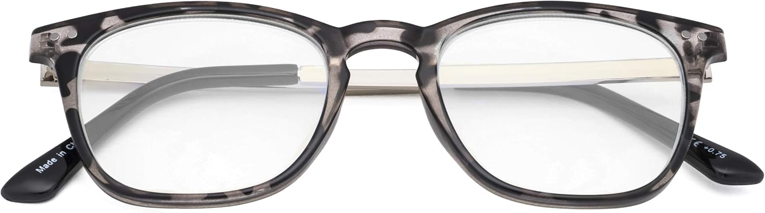 Eyekepper Lectores Retro Cuadrado Plástico Marco Metal Brazos Lectura Gafas Gris DEMI +2.0