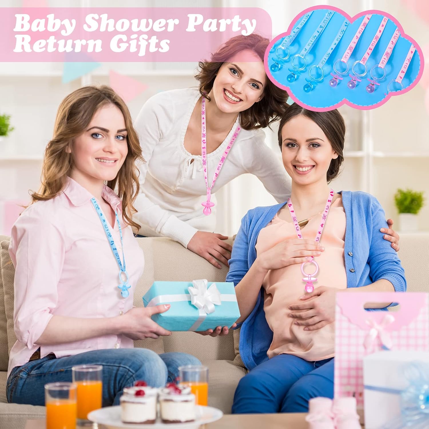 Junkin 60 piezas de chupetes de baby shower, chupetes acrílicos para bebé, regalos de fiesta, chupetes, collar para niñas y niños, decoración de