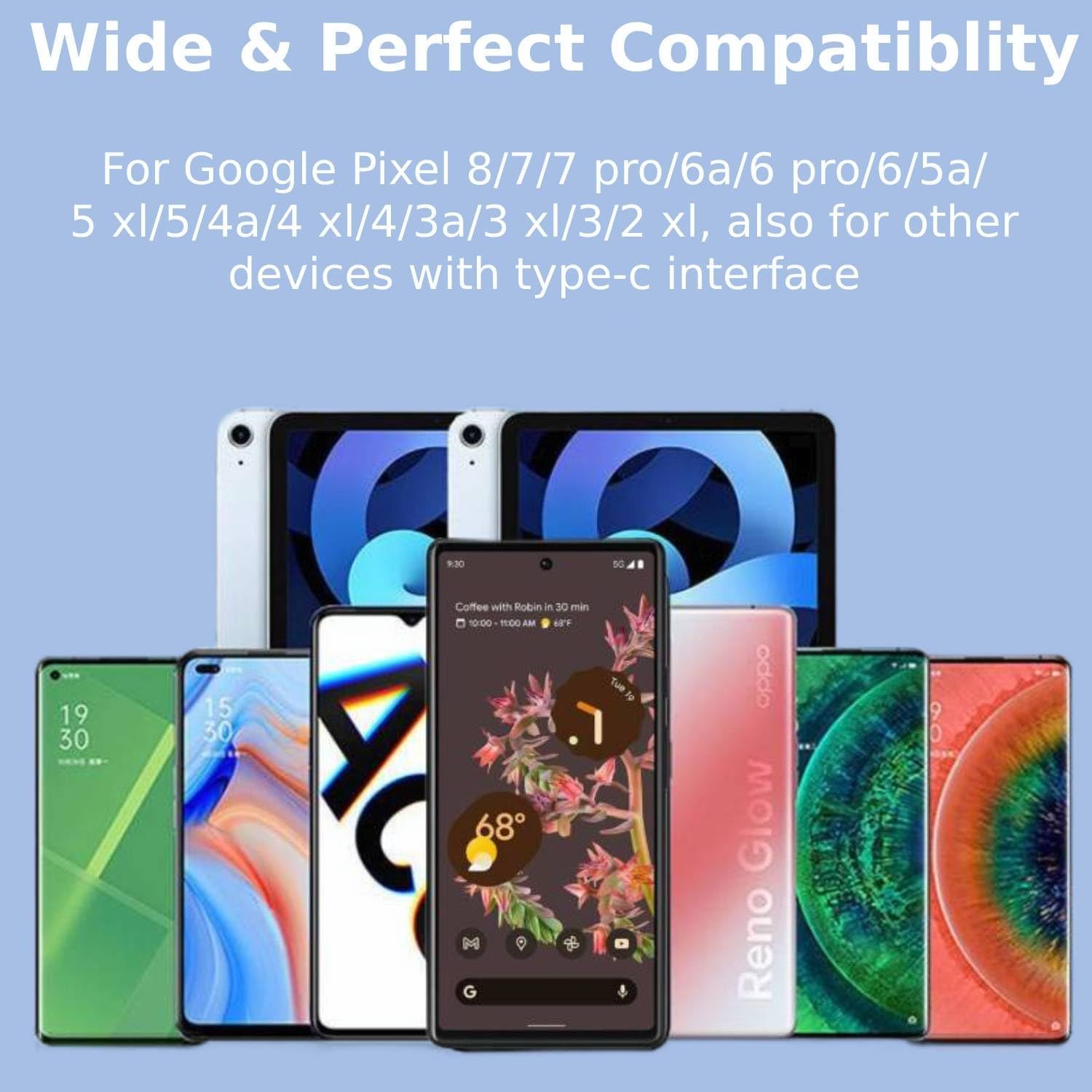 Paquete de 2 Cargador rápido Pixel 8 7 de 30 W para Google Pixel 8 8 Pro 7 7a 7 Pro 6 6a 6 Pro, 6.6 pies, PD USB C, carga rápida con bloque (sin