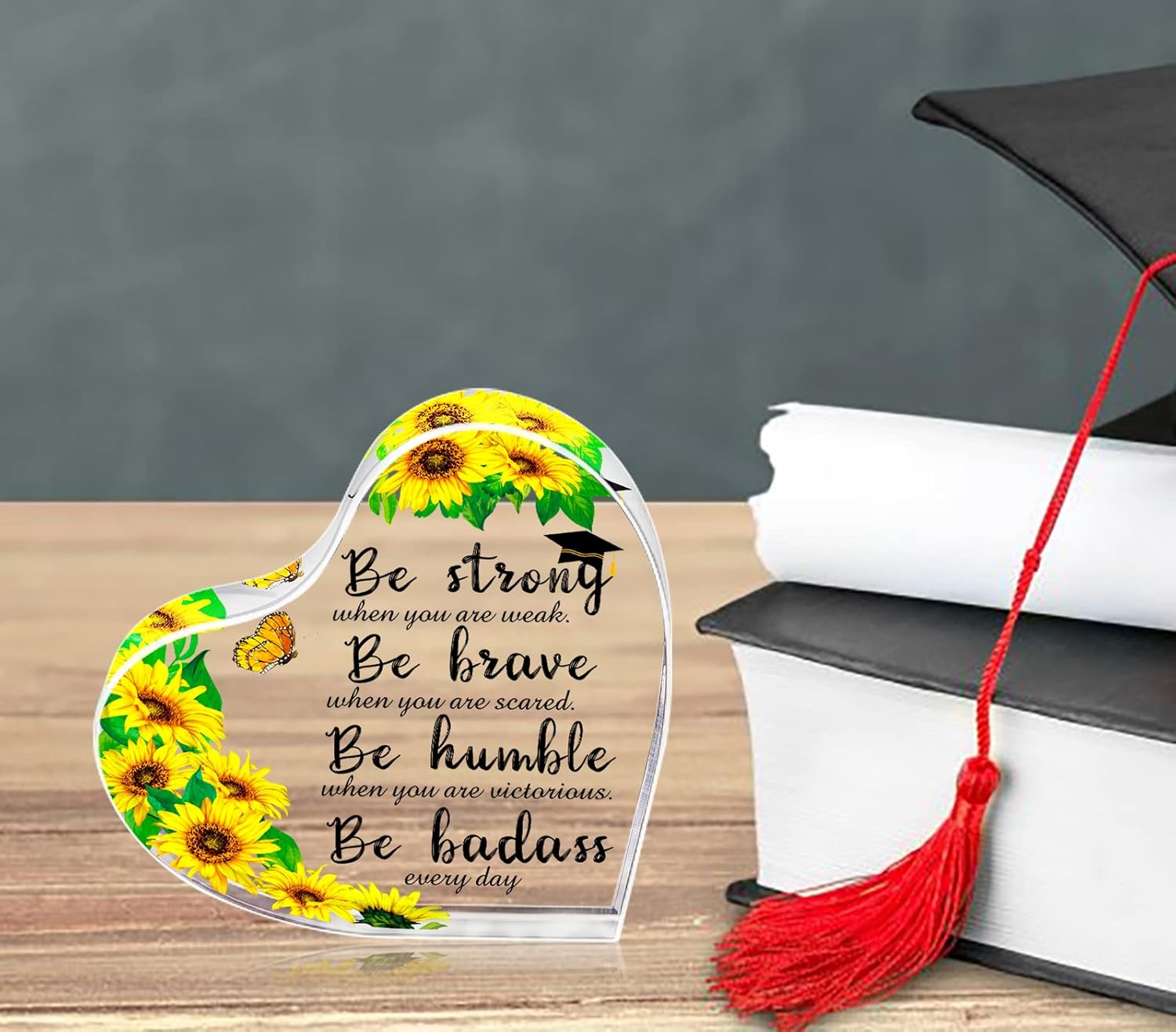 WaaHome Divertidos regalos de graduación para ella, él, personas mayores, recuerdo de girasol y decoración de pisapapeles, regalos de graduación