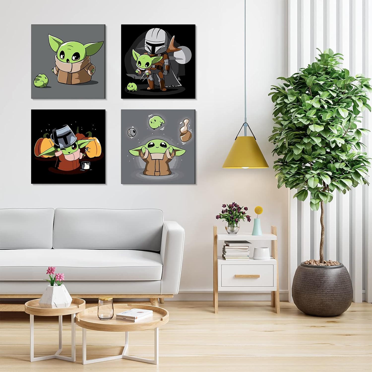 NAIMOER Paquete de 4 pinturas por números para niños, lienzo enmarcado para adultos y niños, pintura Yoda por números para niños de 8 a 12 años,