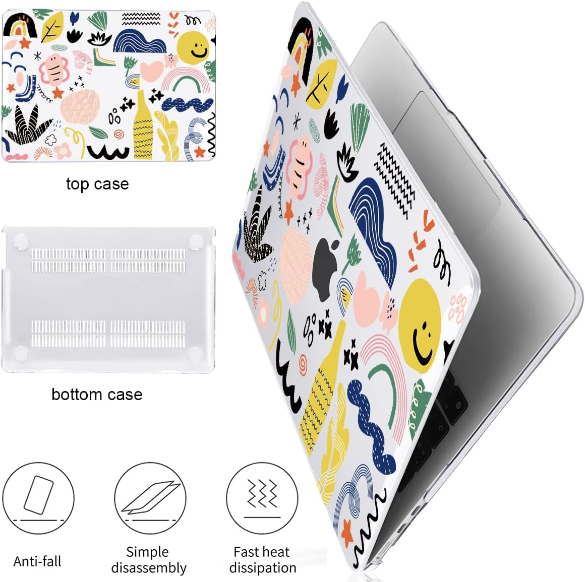 Funda para MacBook Air 2024 de 15 pulgadas M3 A3114 M2 A2941, funda rígida de plástico con patrón de teclado para MacBook Air 15.3 2024 con pantalla