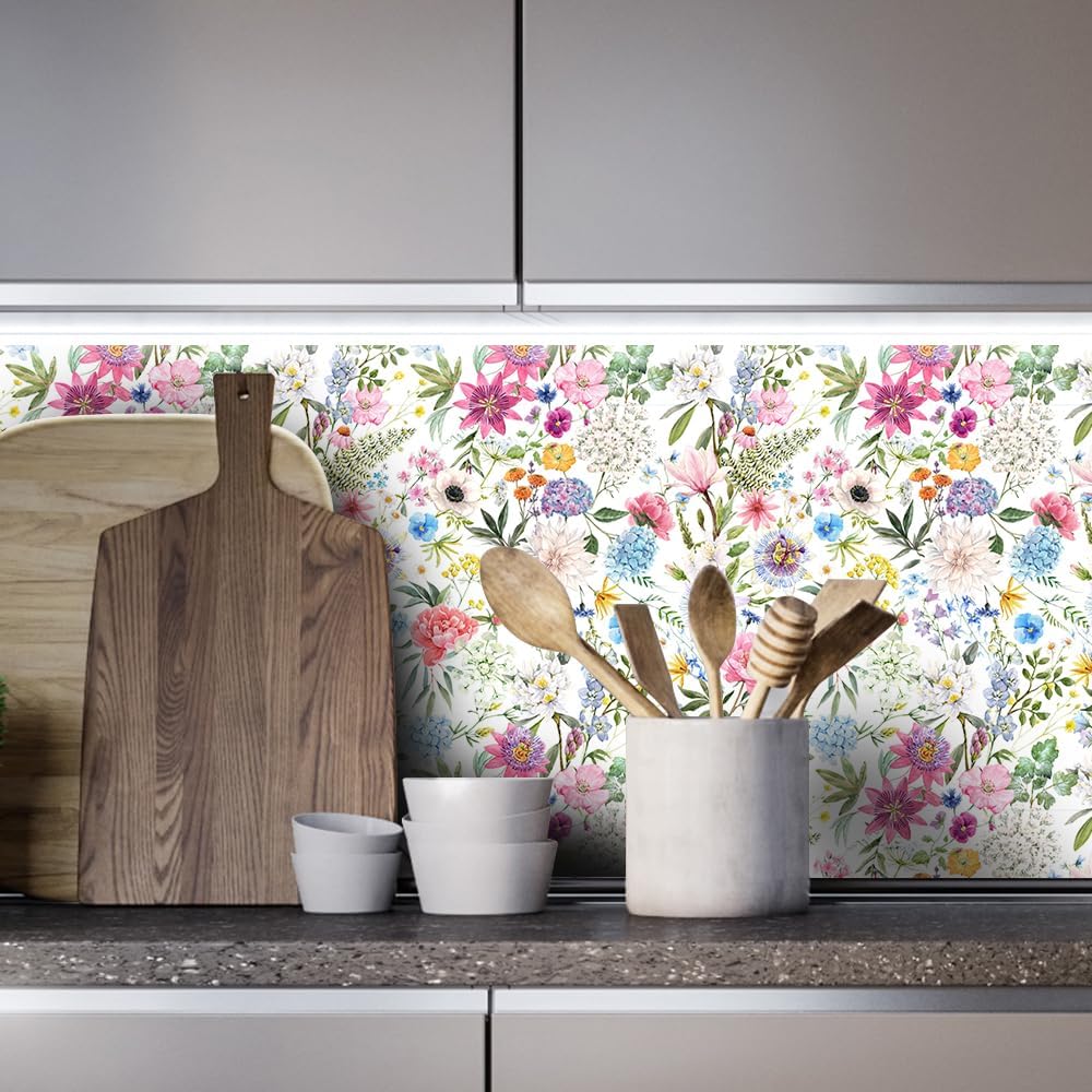 COKCOKR Papel tapiz floral bohemio para despegar y pegar, papel de contacto floral y hojas, papel de contacto extraíble impermeable, autoadhesivo