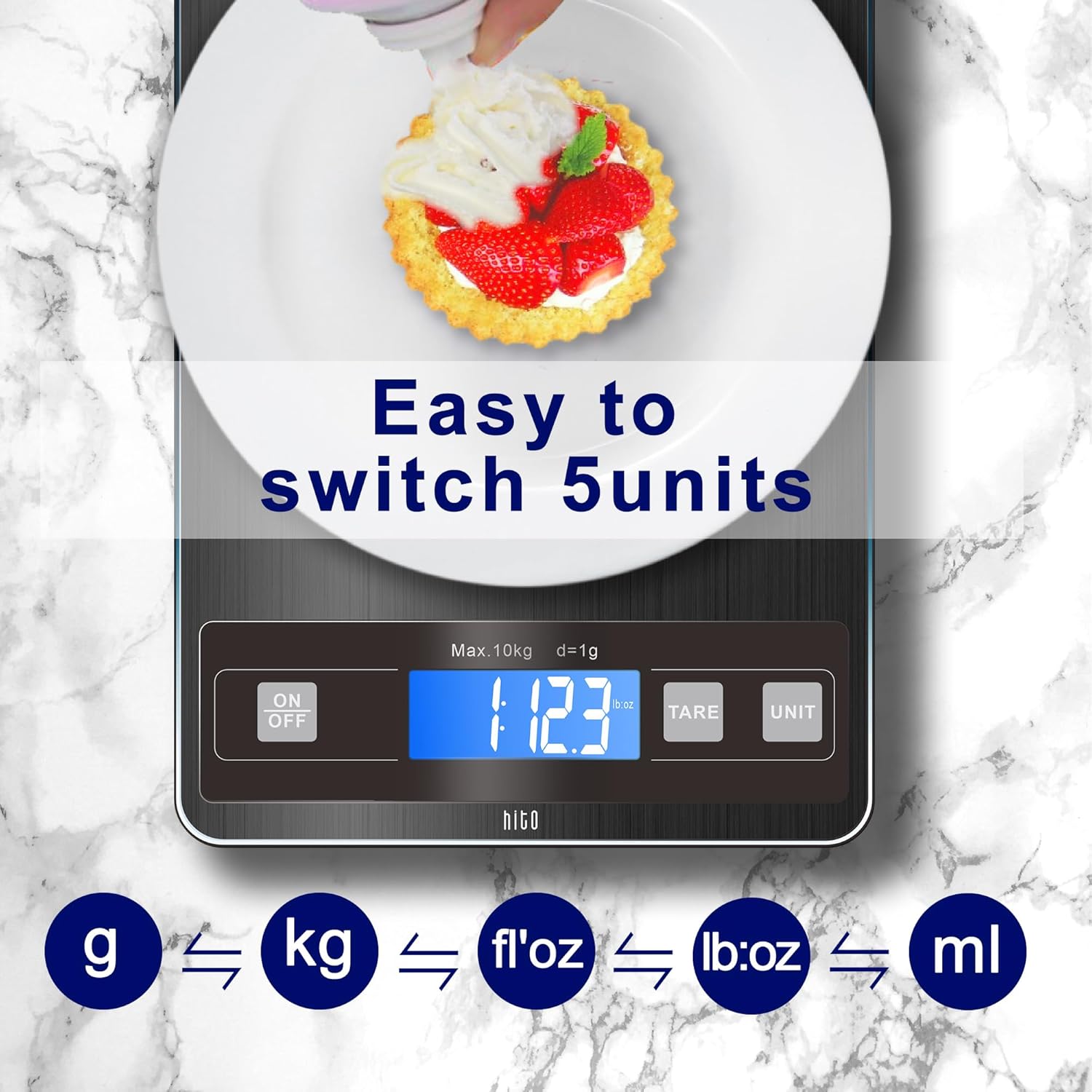hito Báscula de alimentos, báscula digital de cocina de 33 libras, peso gramos y onzas, impermeable, recargable, para pérdida de peso, cocinar y