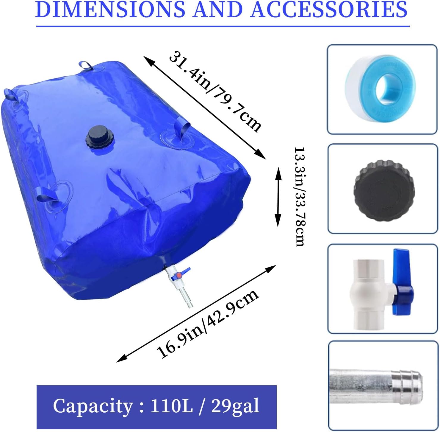 Vejiga de almacenamiento de agua, tanque de almacenamiento de agua plegable de gran capacidad de 100L26.4 galones, contenedores de almacenamiento de