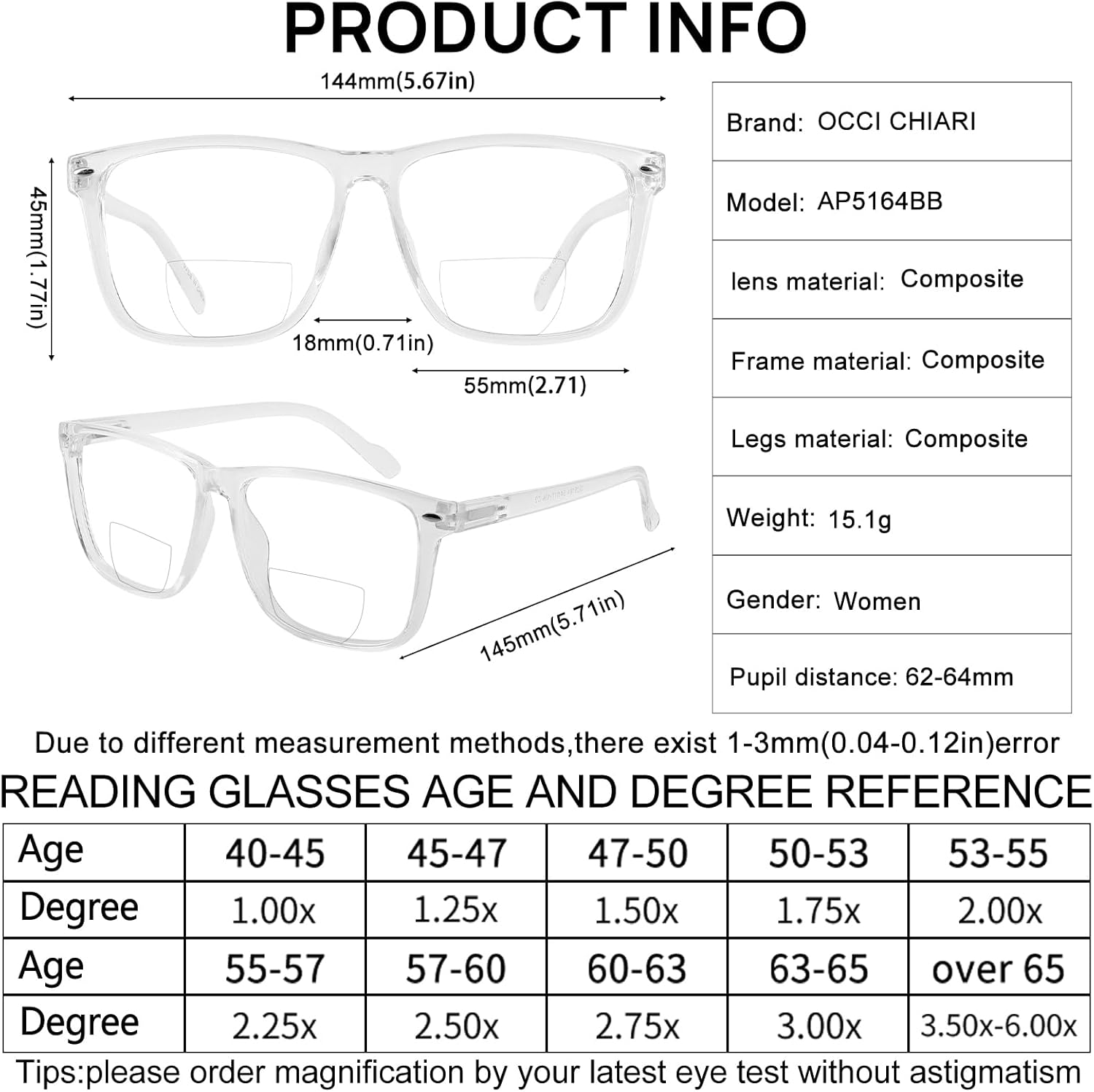 OCCI CHIARI Gafas de lectura bifocales para hombre, de gran tamaño, con bloqueo de luz azul, lectores 1.0 1.25 1.5 1.75 2.0 2.25 2.5 2.75 3.0 3.5