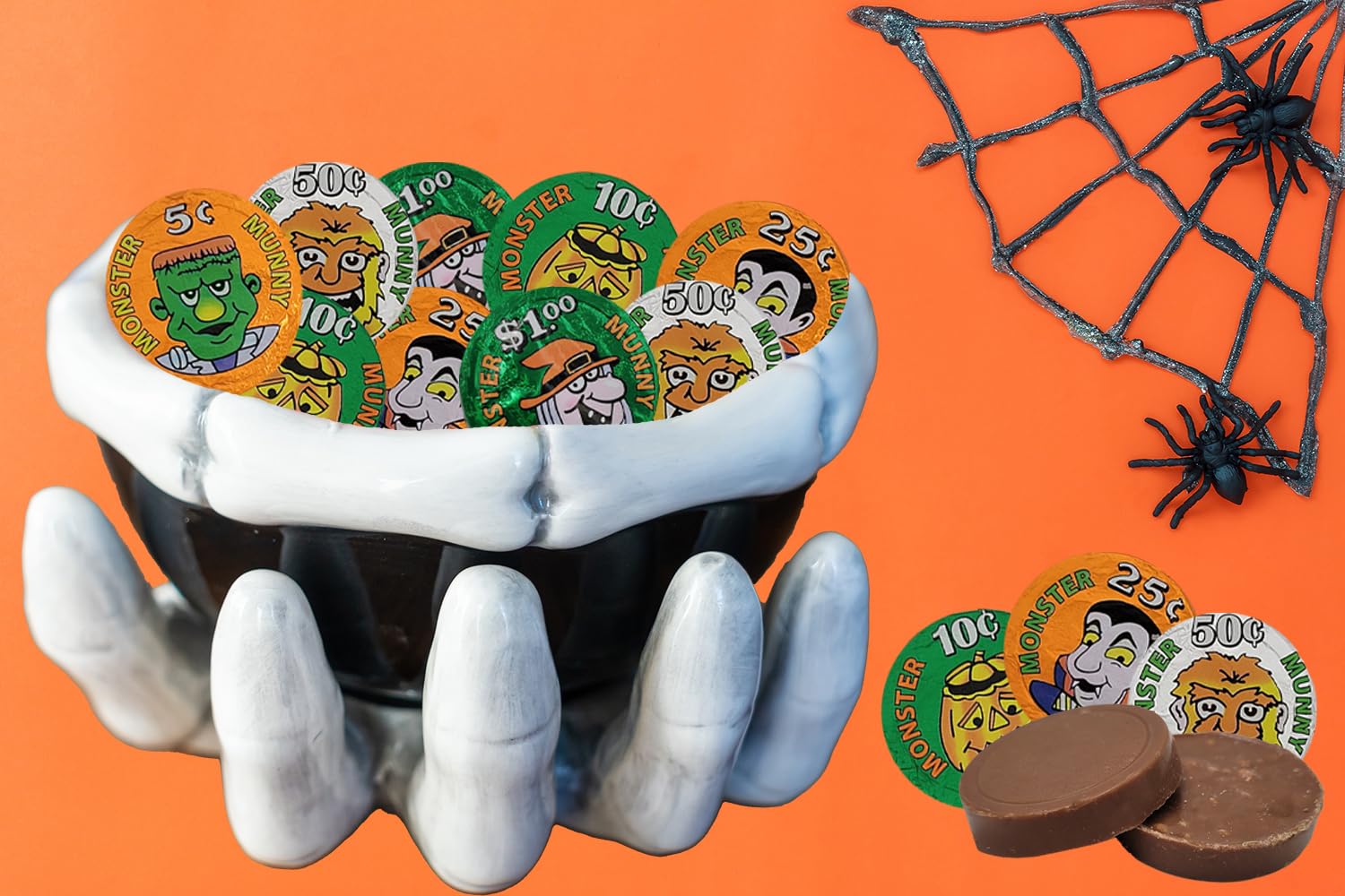 Fruidles Monedas de dinero de monstruo de Halloween, rellenos de bolsas de fiesta de dulce o truco, envueltas individualmente en hojas de diseño de