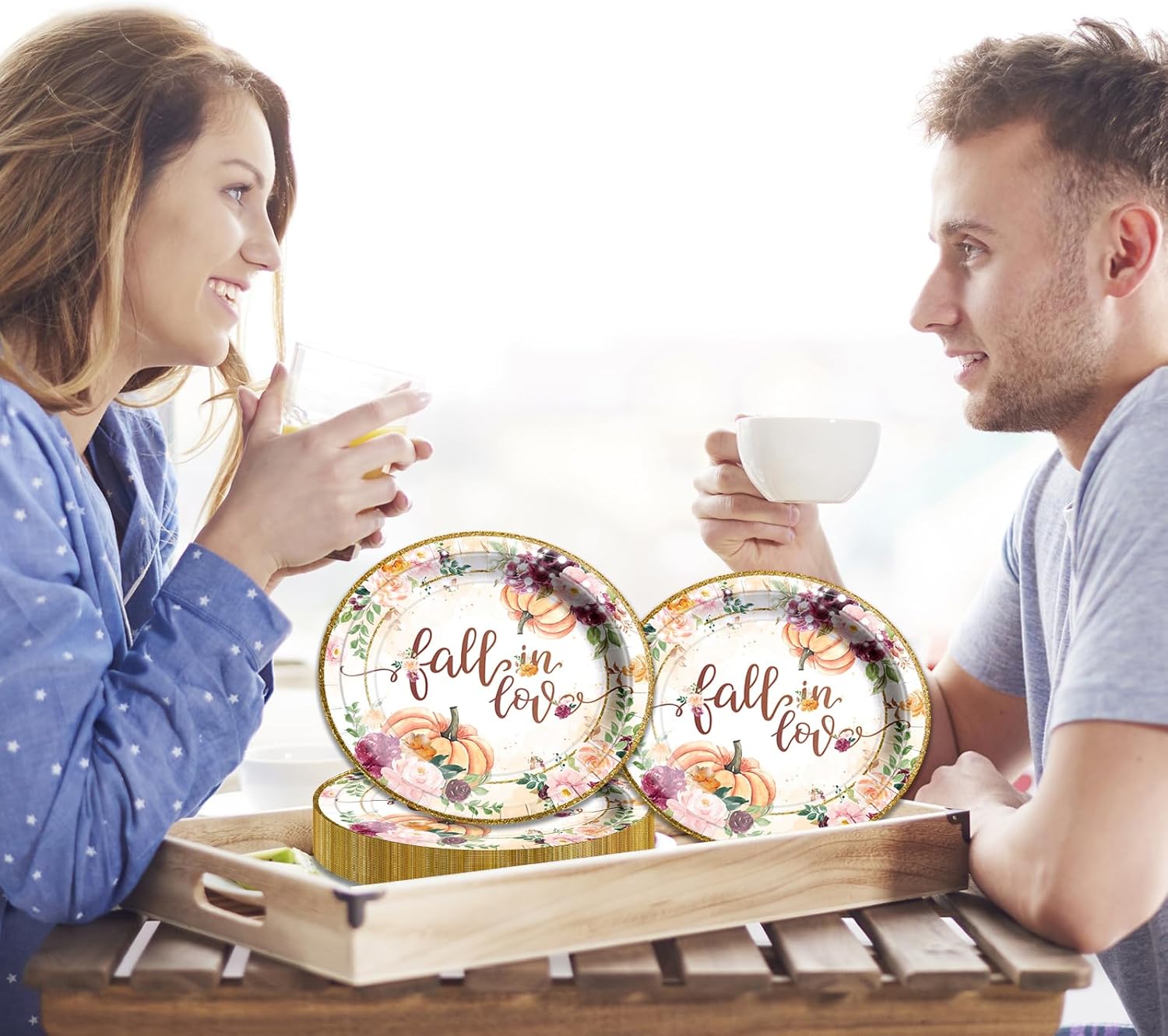 HAKOTI Decoraciones de fiesta de enamoramiento, 48 platos de papel de otoño, con temática floral de calabaza, juego de platos de papel de postre