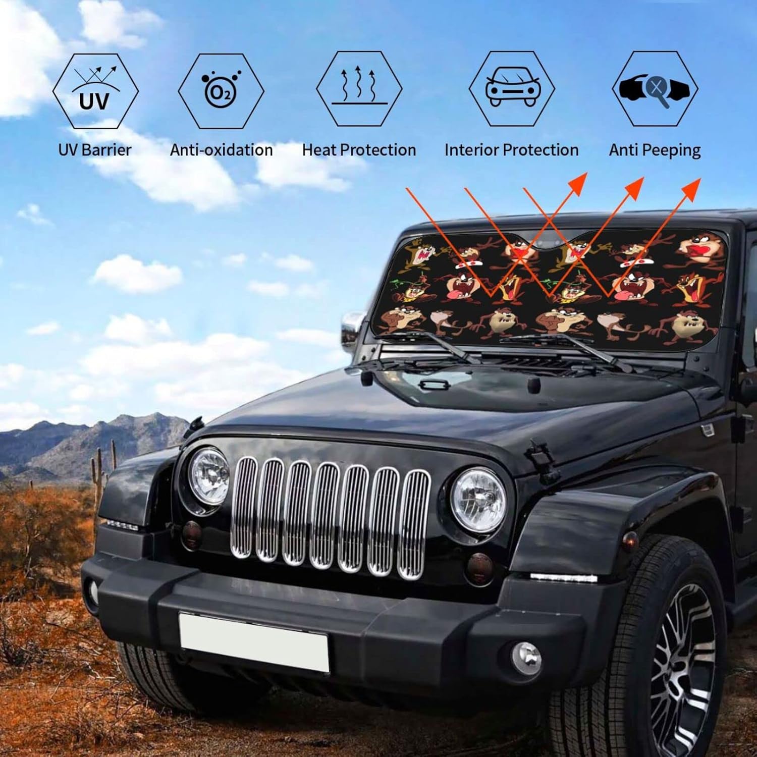 Tasmanian – Parasol frontal para parabrisas de automóvil, diseño de dibujos animados, Diablo Taz, bloquea los rayos UV, visera solar, protector de