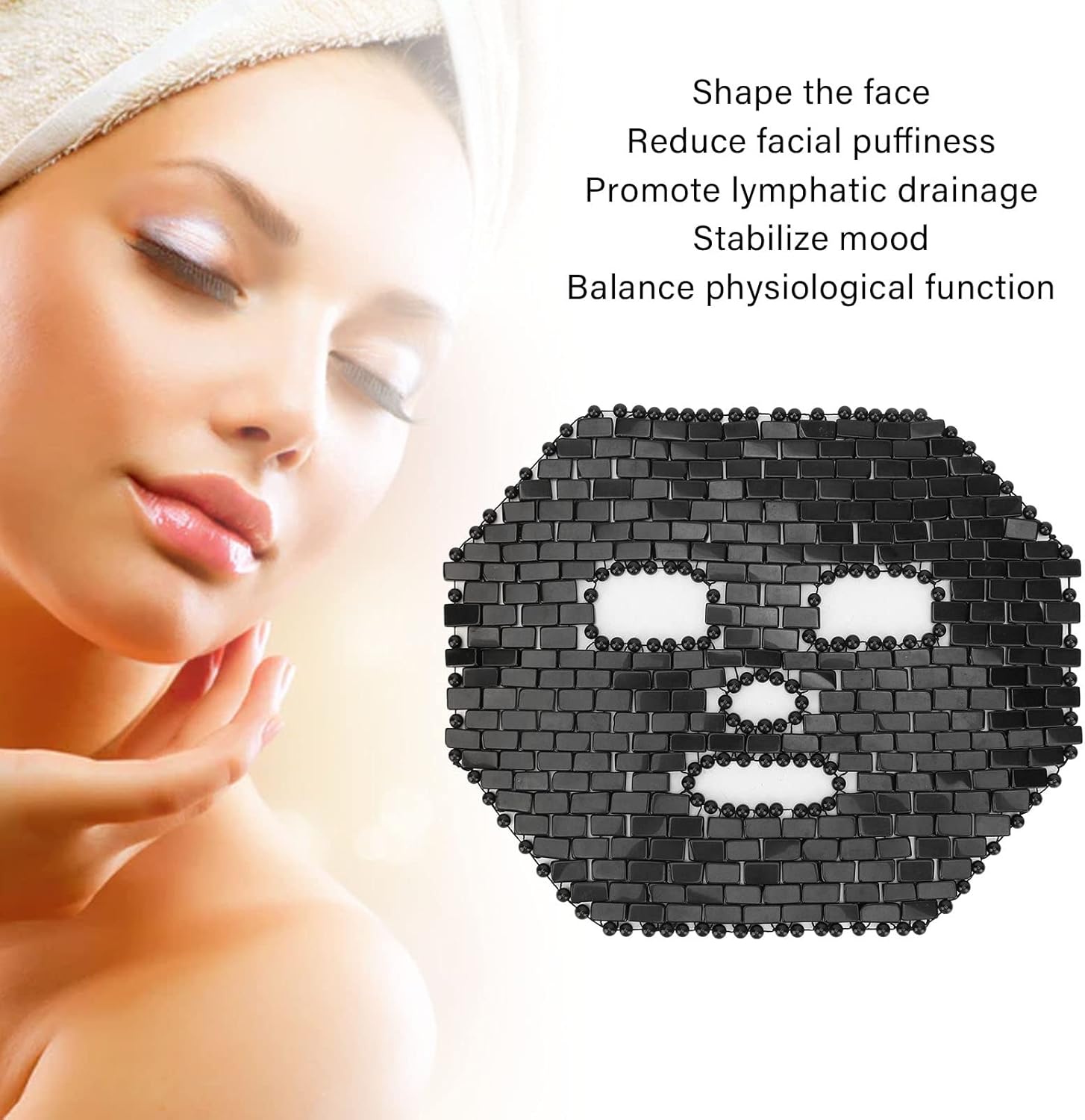 Máscara facial de jade, masaje facial, funda de dormir facial de Jadestone para spa ojeras (negro)