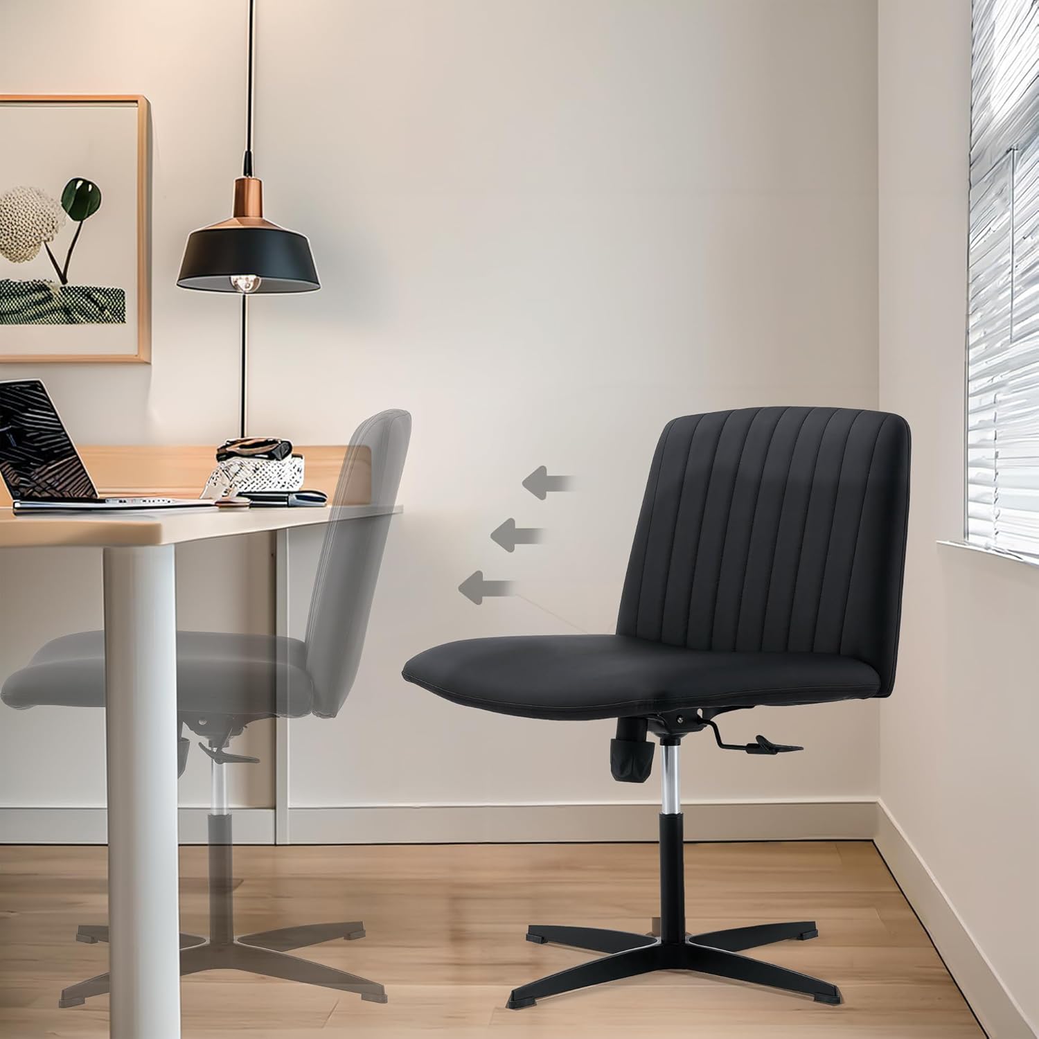 Silla de escritorio de oficina sin reposabrazos, silla giratoria ajustable de poliuretano cruzado con 105 a 120 reclinable elástico y acolchado de