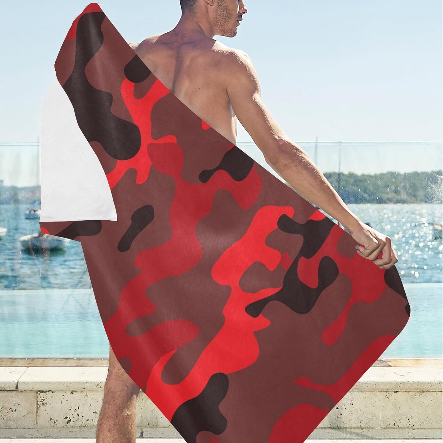 susiyo Toalla de playa de 30 x 60 pulgadas, color rojo, gris, camuflaje, toalla grande para mujer de viaje