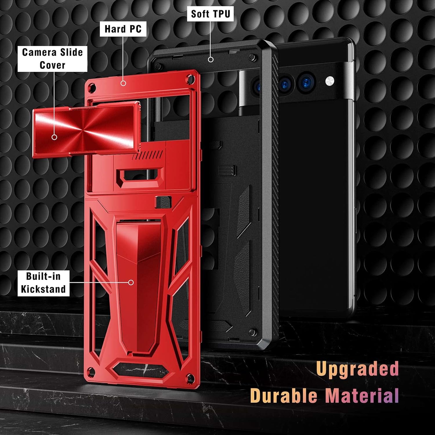 Funda de la serie Military Armor diseñada para Google Pixel 7 Pro (2022), color rojo (patente pendiente)