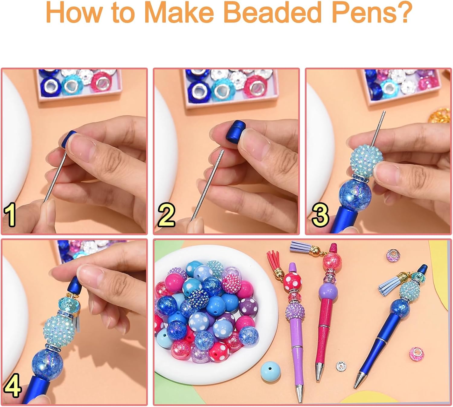 Beadthoven – 20 bolígrafos de plástico con cuentas con eje de bolígrafo de tinta negra para manualidades, suministros de decoración de bolígrafos,