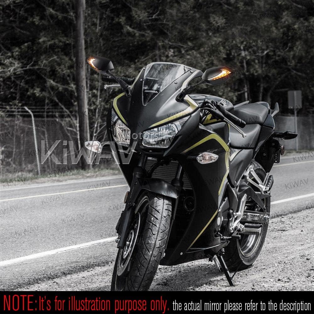 KiWAV Espejos de motocicleta Lucifer – Soporte de carenado integrado con doble luz LED de 2 colores, blanco y ámbar, indicadores de giro de