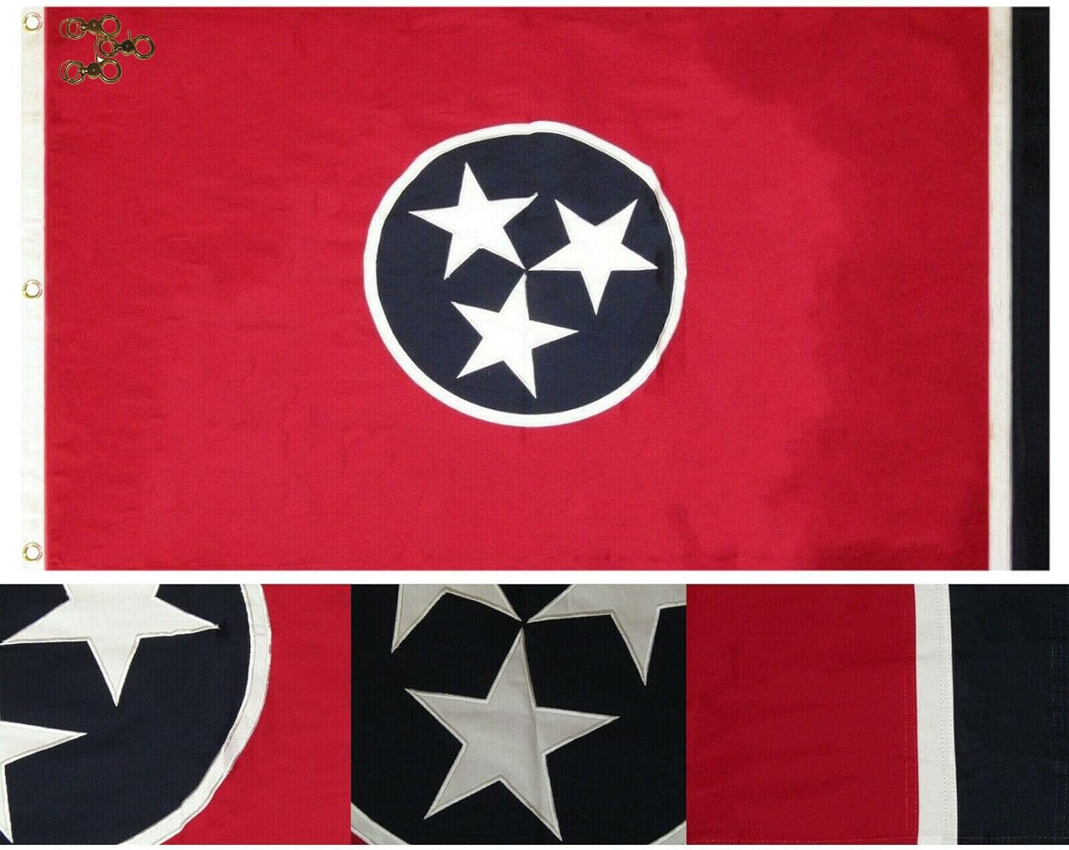 Premium 3×5 Embroidered Tennessee TN State 100% Cotton 3’x5′ Flag 3 Clips