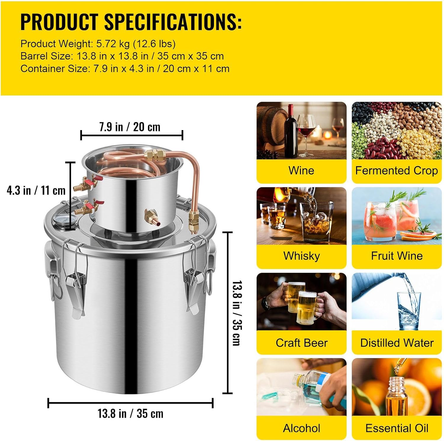 Moonshine Still de 9.6 galones con bomba de circulación, tubo de cobre, termómetro – Kit de destilación de alcohol DIY