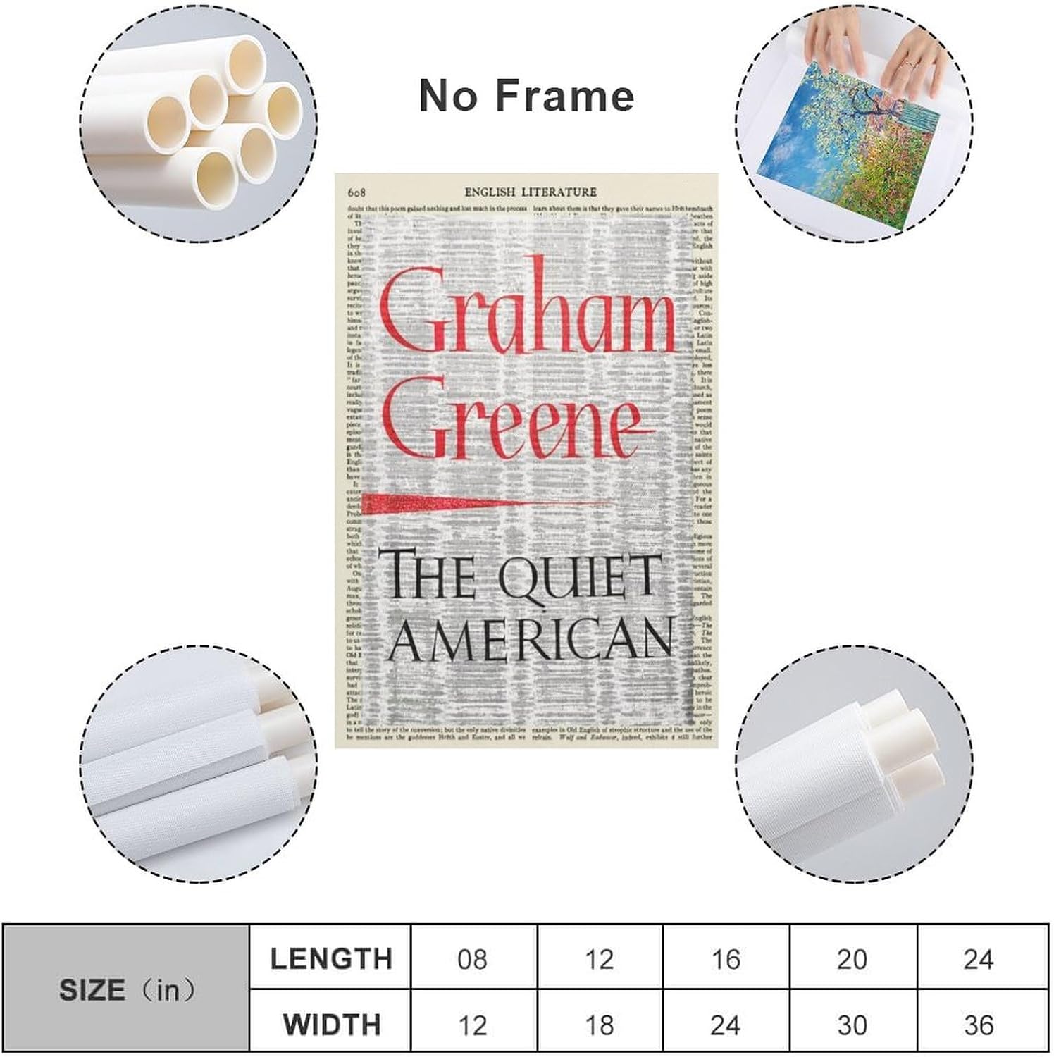 Portada de libro “The Quiet American” Graham Greene – Impresión artística de literatura estadounidense, regalo de literatura literaria, arte de