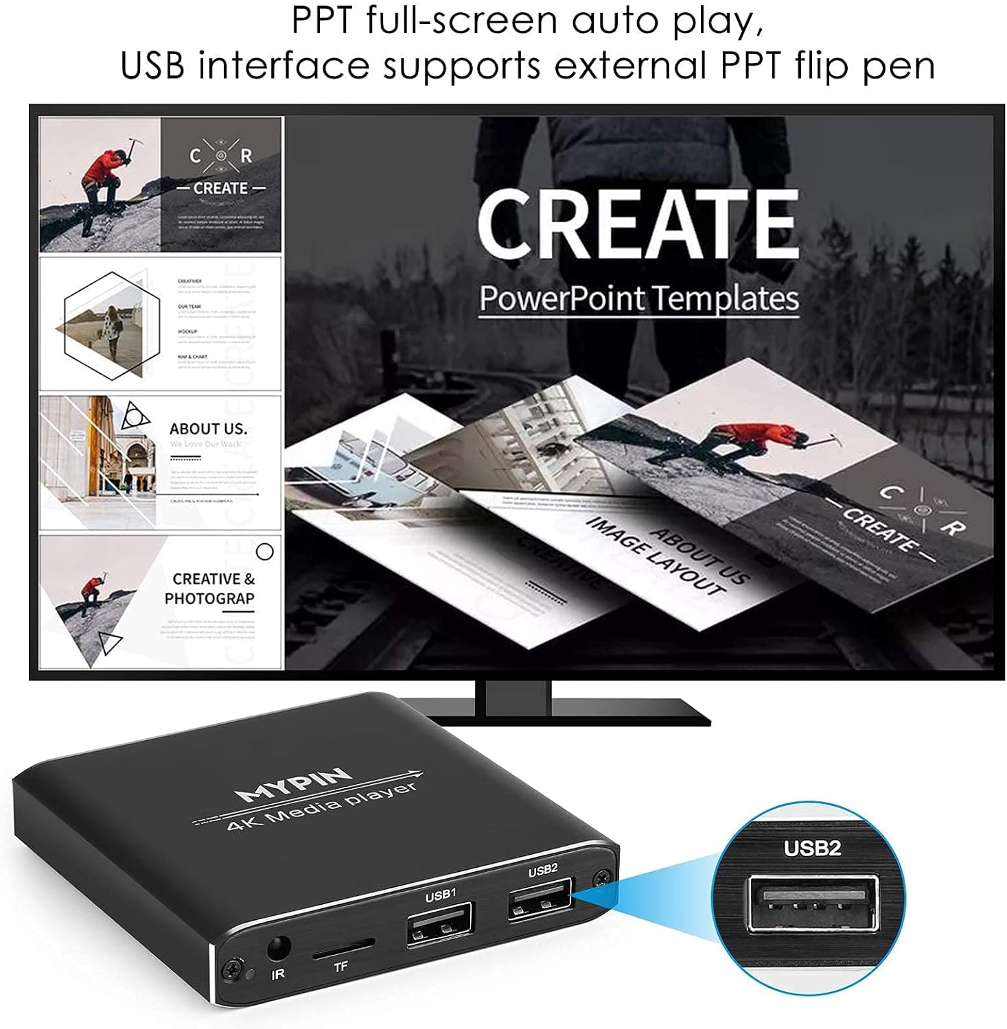 Reproductor multimedia 4K con control remoto 2X, reproductor de MP4 digital para disco duro de 8 TBunidad USBtarjeta TFH.265 MP4 PPT MKV AVI