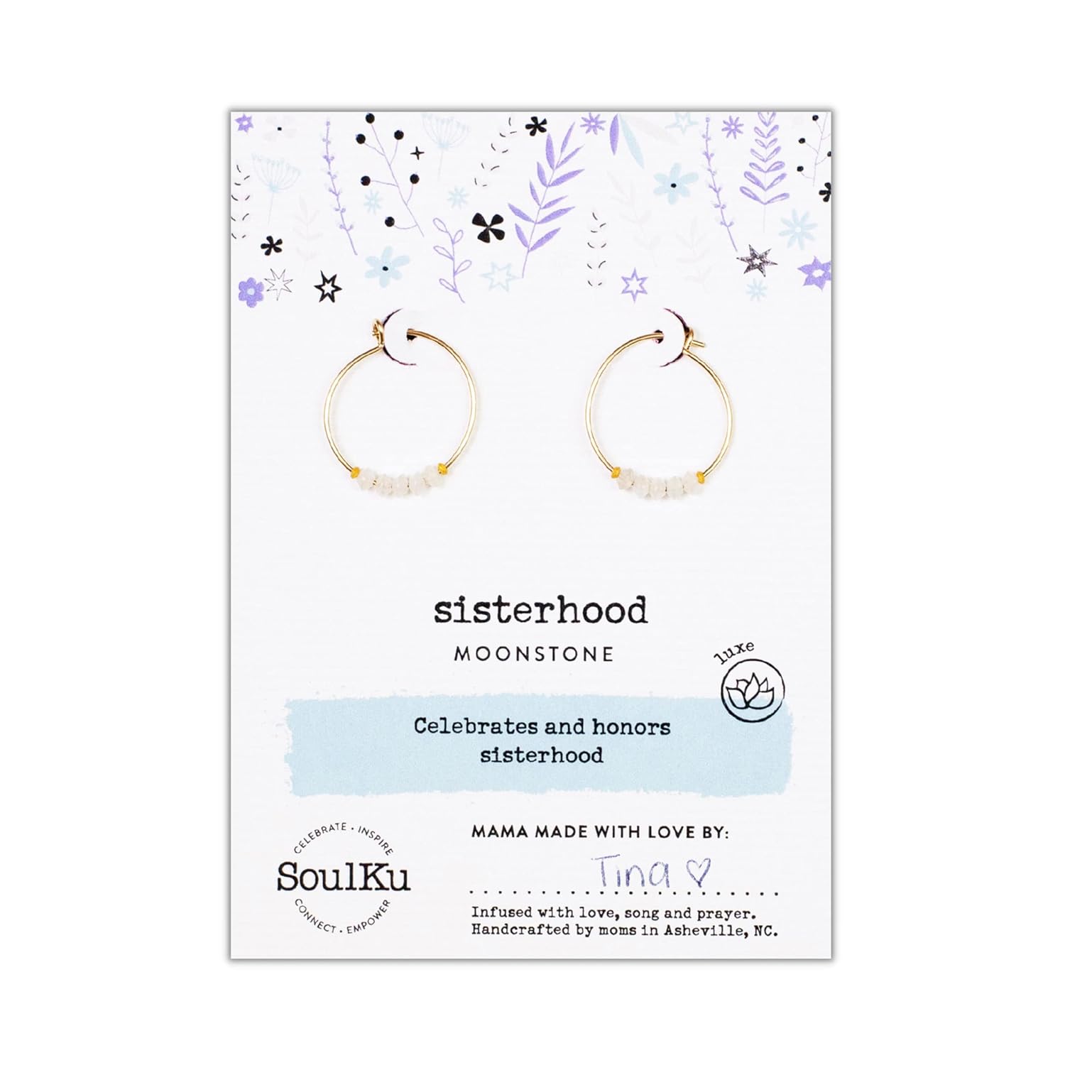 SoulKu Gold Hoop Earrings For Women, 14k Gold Earrings with Moonstone Gemstones, Delicate Jewelry for Women, Handmade Gift for Sister and Bestfriend