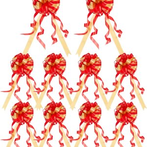 Lazos de regalo grandes para regalo de Navidad, lazos y cintas para canasta de regalo, A1-10 unidades, oro rojo Lazos de regalo grandes para regalo de Navidad, lazos y cintas para canasta de regalo, A1-10 unidades, oro rojo