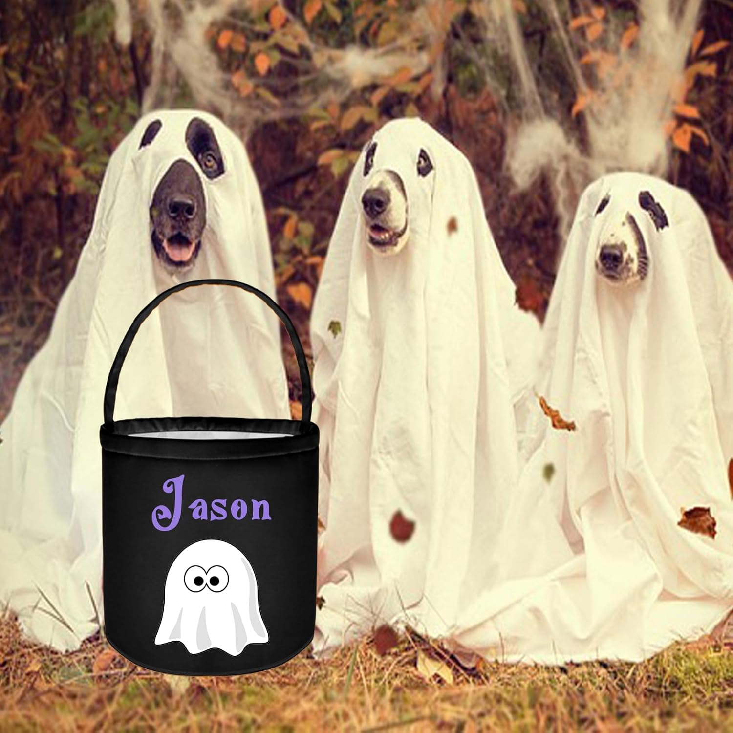Cubos de Halloween personalizados con nombre de Halloween, cesta de calabaza y gato, bolsas de dulces para regalos de decoración de fiestas