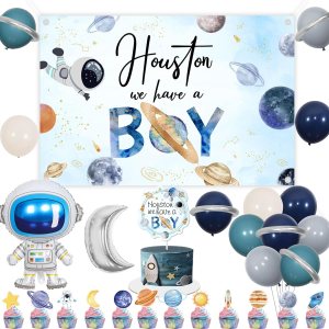 Decoraciones para baby shower del espacio exterior para niño, decoración de cupcakes de astronauta espacial, Houston We Have a Boy Baby Shower telón Decoraciones para baby shower del espacio exterior para niño, decoración de cupcakes de astronauta espacial, Houston We Have a Boy Baby Shower telón
