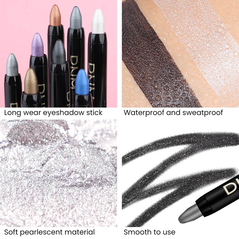 Kaely Juego de 4 sombras de ojos color crema para ojos, blanco perla, negro, Vioiet, morado, azul rey, iluminador de ojos, maquillaje brillante,